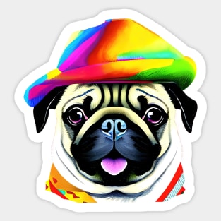 pug with hat Sticker